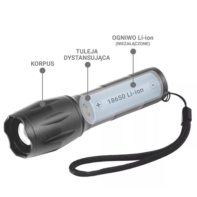 Kabatas lukturītis everActive FL600 — 600 lm, 10 W, alumīnija korpuss, IPX4, 130 mm, 3×AAA, sarkans