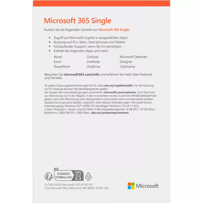 Microsoft 365 Personal [DE] 1G abon. bez datu nesēja FY25H2 tikai Windows >10 / MacOS