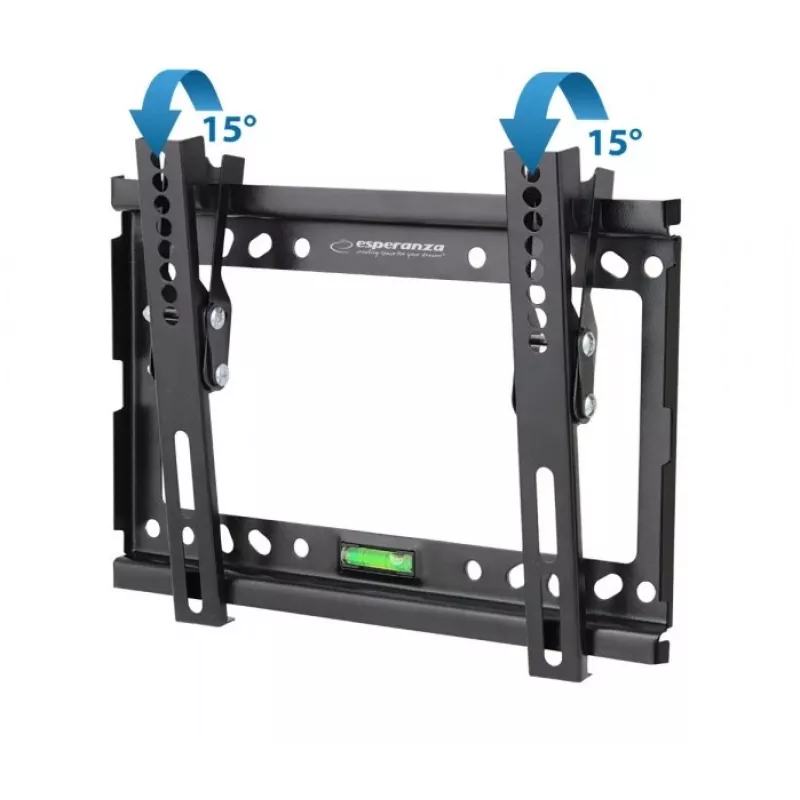 Sienas TV stiprinājums ESPERANZA ERW010 14–50 collu (35,6–127 cm) televizoriem, noliece 15°, VESA 75x75–200x200, maks. slodze 25 kg, melns