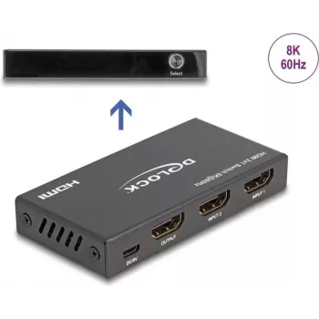 DeLOCK HDMI pārslēdzējs 2 x HDMI ieeja uz 1 x HDMI izeja 8K 60 Hz melns