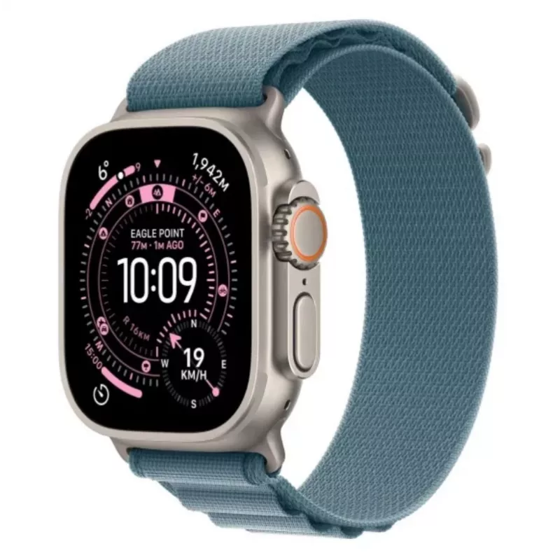 Viedpulkstenis Apple Watch Ultra 3 GPS + Cellular 49mm dabīgs titāna korpuss ar gaiši zilu Alpine Loop siksniņu (mazs)