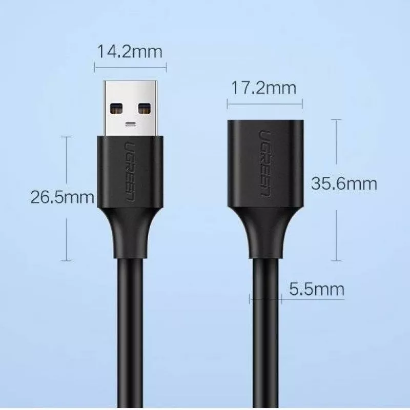 Ugreen pagarinātājkabeļa adapters USB 3.0 (ligzda) uz USB 3.0 (spraudnis) 2m (melns)