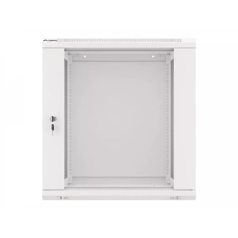Lanberg pie sienas stiprināms instalācijas plaukts 19 inch 12U 600x600mm pelēks (stikla durvis)
