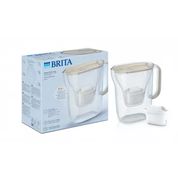 Ūdens filtrēšanas krūze BRITA Style Essential, 2,4 L tvertne (1,4 L filtrēts), MAXTRA, atverams vāks, smilšu krāsa