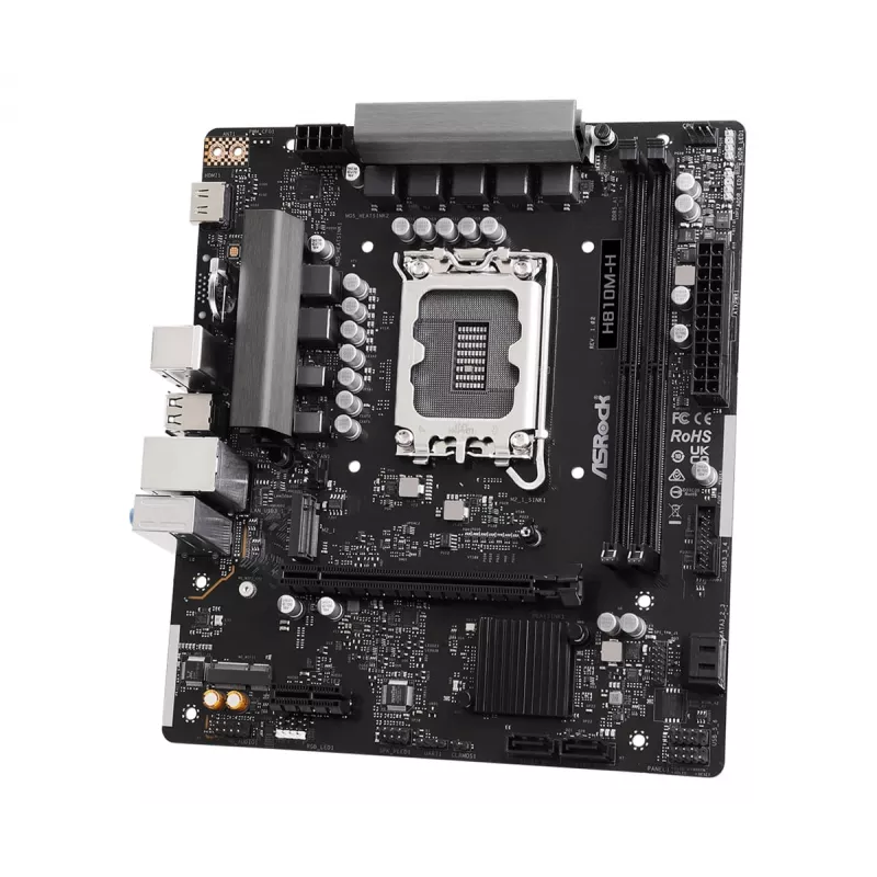 Micro ATX mātesplate ASRock H810M-H — Intel H810, LGA 1851 (Socket V1), 2x DIMM DDR5, līdz 128 GB, M.2 un SATA III