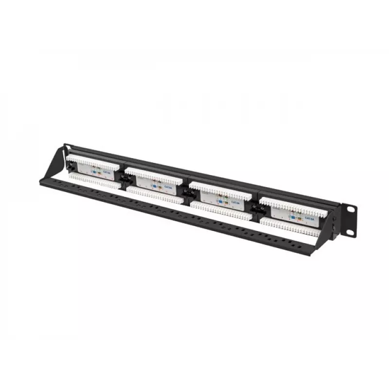Plākstera panelis 1U LANBERG PPUA-1024-B, 24 porti, Cat6a, U/UTP, 1U statnes, dziļums 102 mm, metāls, melns
