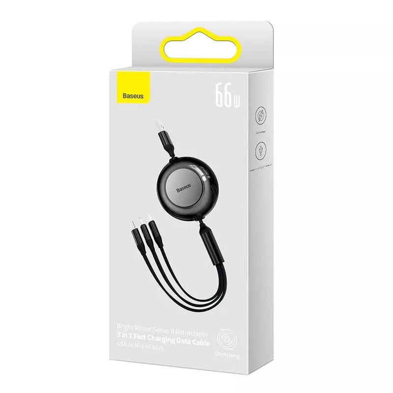 Baseus Bright Mirror 3-in-1 USB kabelis — micro USB, USB-C, Lightning, 66W, 1,1 m