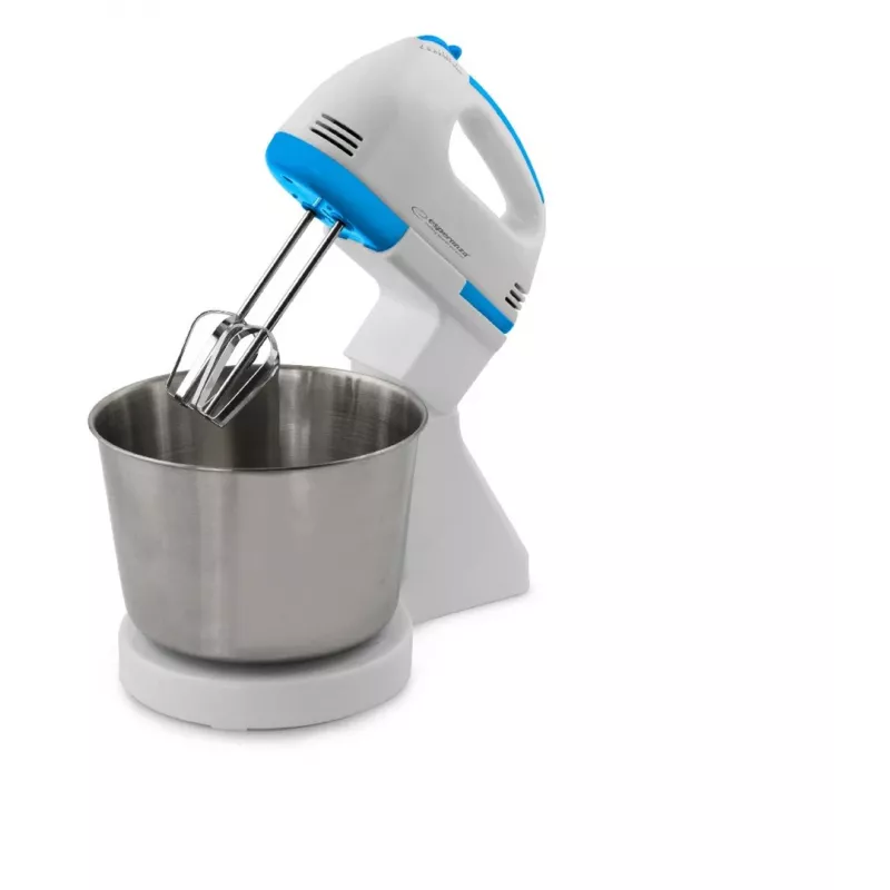 Galda mikseris ESPERANZA EKM019WB — 150 W, 2,5 l bļoda, 7 ātrumi, mīklas āķi, dubultā putojamā slotiņa, balts