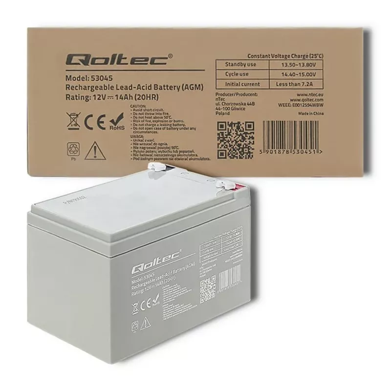 Qoltec 53045 AGM akumulators 12V 14Ah