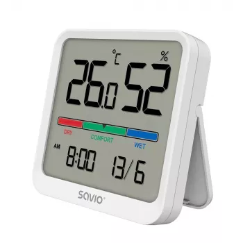 Iekštelpu temperatūras un mitruma sensors SAVIO CT-01/W, LCD displejs, -10–55°C, 10–99%RH, baterija CR2032