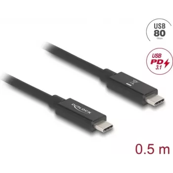 DeLOCK USB kabelis 0,5m USB C melns 80 Gbit/s