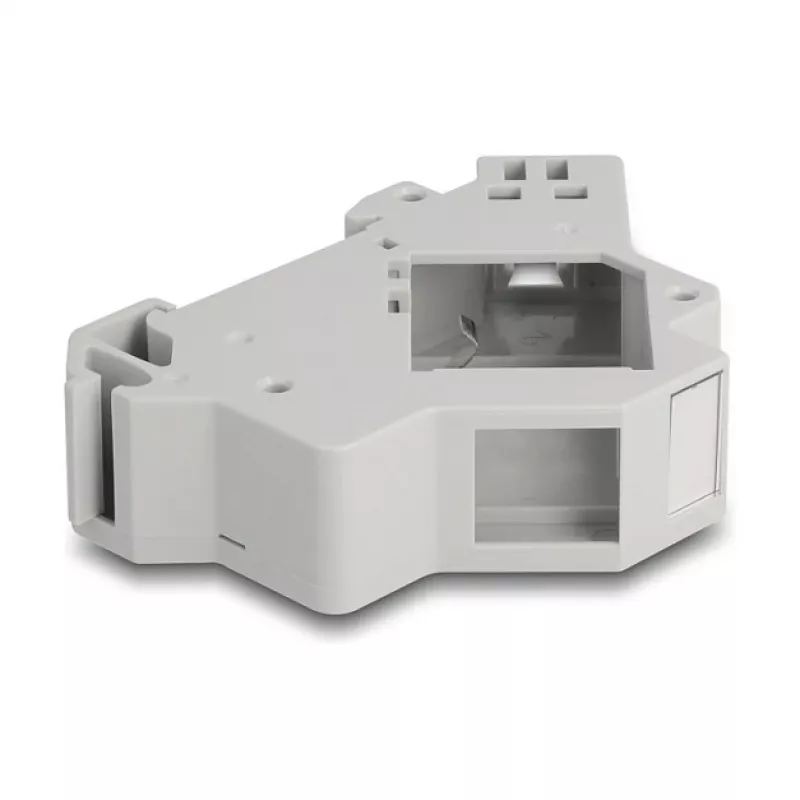 Iespiežams Keystone turētājs DIN sliedei DELOCK 67043 — plastmasas, iezemēts, 60×88,2×21,5 mm, pelēks