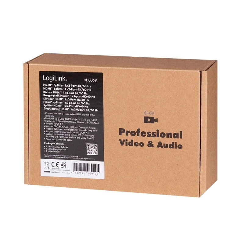 HDMI sadalītājs 1x2, 4k/60Hz