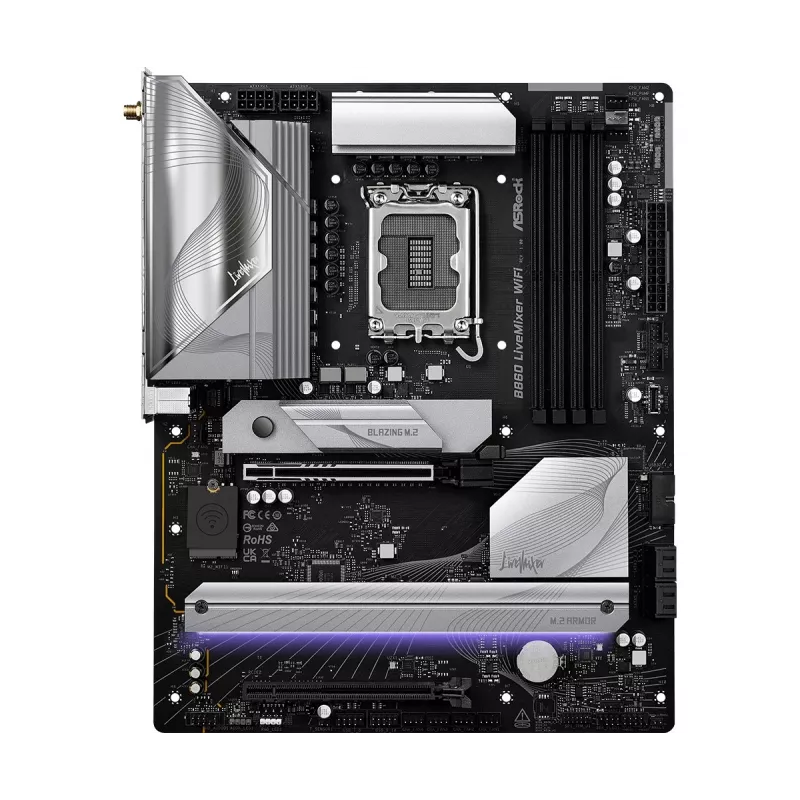 Mātesplate ASRock B860 LiveMixer WiFi — Intel B860, LGA 1851, ATX, DDR5, 4 DIMM, Wi‑Fi 6E, 2.5Gb LAN