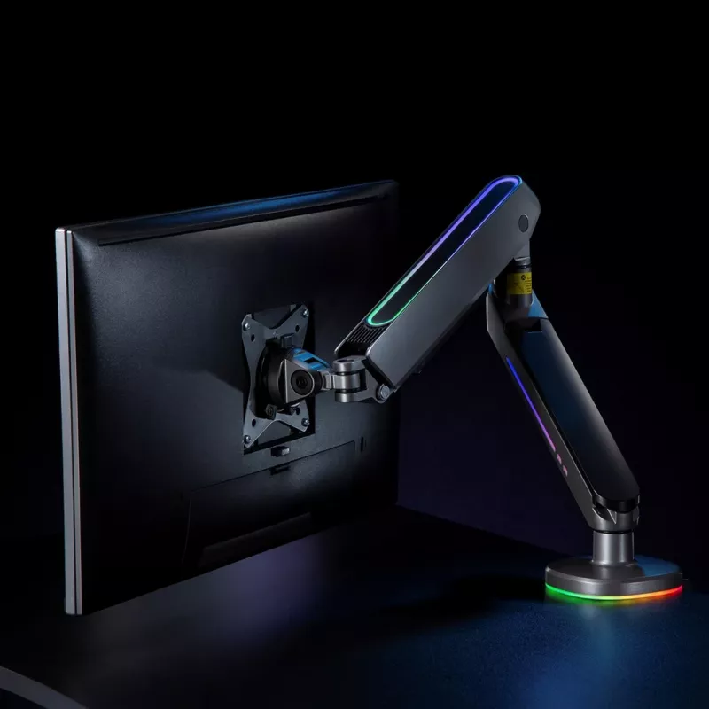NanoRS Gaming Monitor Mount 17-32 ar RGB LED apgaismojumu, galda stiprinājums, augstuma regulēšana, pagriešana, slīpums, maks. 9 kg, VESA 75x75 / 100x100