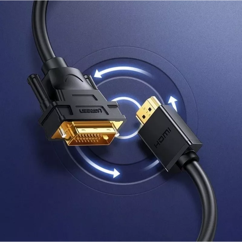 UGREEN DVI uz HDMI adaptera kabelis HD106 — DVI (vīrišķais) uz HDMI (vīrišķais), 1,5 m, FHD 1080p / 3840×2160