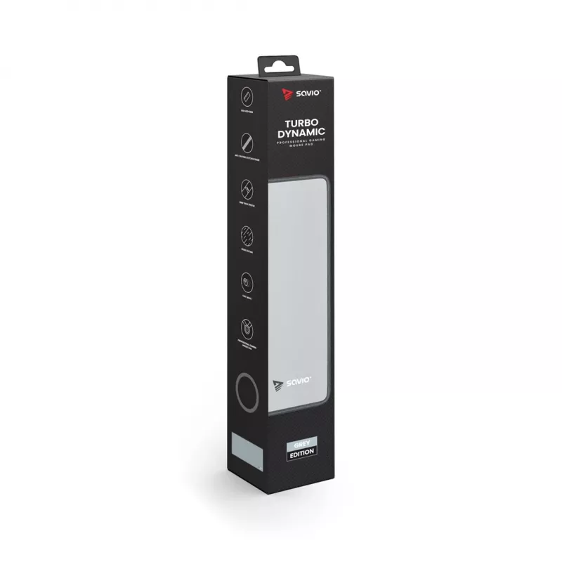 Spēļu peles paliktnis SAVIO Turbo Dynamic XL — Pelēks, 900×400 mm, 3 mm biezs, sašūts neslīdošs auduma virsma