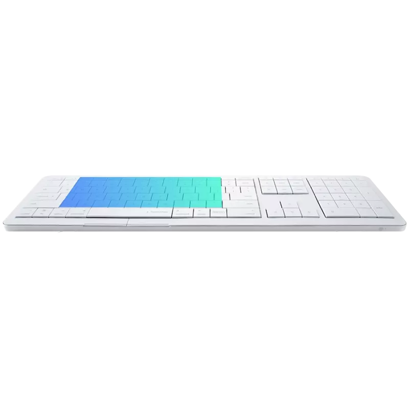 Bezvadu tastatūra CLEVETURA CLVX 1 Touch-On-Keys AI — ANSI US Mac izkārtojums, šķērveida slēdži, alumīnija korpuss, interaktīvs RGB
