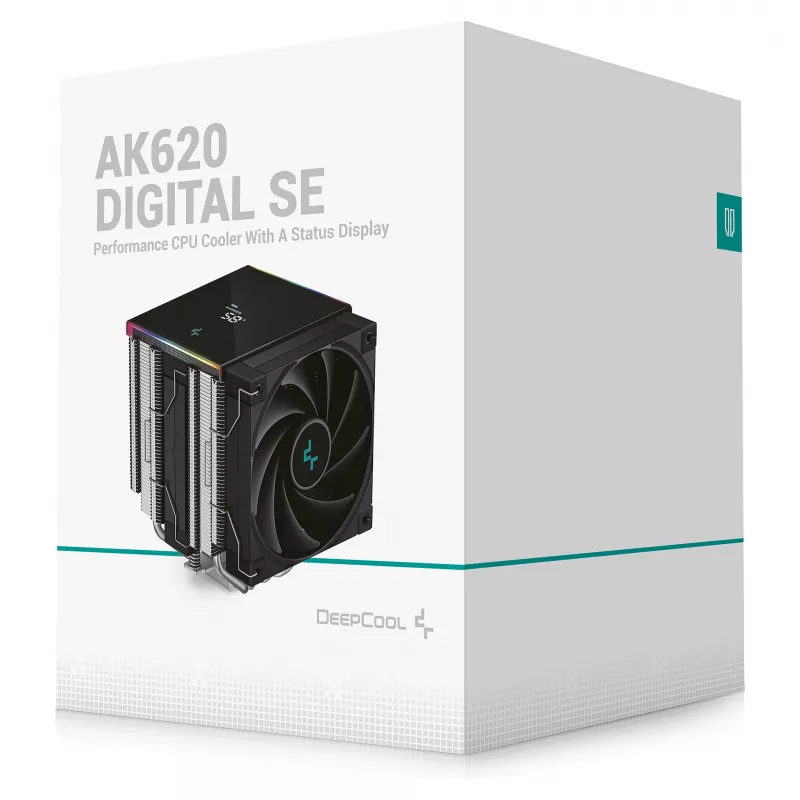CPU gaisa dzesētājs DeepCool AK620 Digital SE, divtornis, 6x Ø6 mm siltuma caurules, 2x 120 mm PWM ventilatori, RGB, augstums 161 mm
