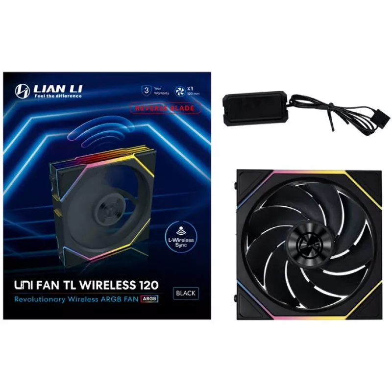 120 mm ARGB PWM bezvadu reversās lāpstiņas ventilators Lian Li UNI FAN TL (bezvadu, PWM, reversā lāpstiņa)