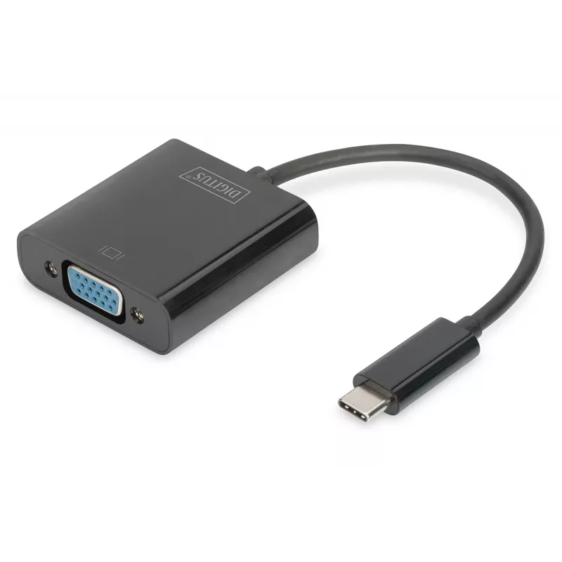 DIGITUS DA-70853 USB-C – VGA adapteris, Full HD 1080p, melnā krāsā