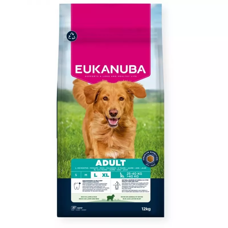 Sausā suņu barība EUKANUBA Adult Large Breed Lamb & Rice 12 kg – pilnvērtīga sausā barība pieaugušiem lielu un milzu šķirņu suņiem