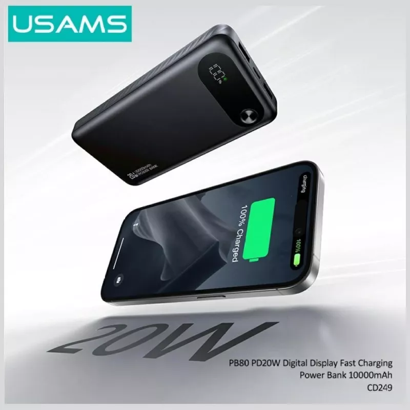 Pārnēsājams ārējais akumulators usams PB80 10000mAh 20W PD balts