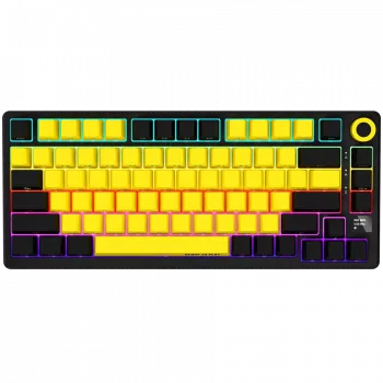 Bezvadu mehāniskā spēļu tastatūra LORGAR KBP7075W — Melna/Dzeltena, EN izkārtojums