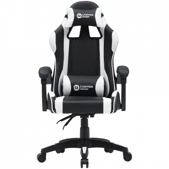 Spēļu krēsls CANYON Core SGCH2 — melns/baltss, ergonomisks dizains, regulējams augstums