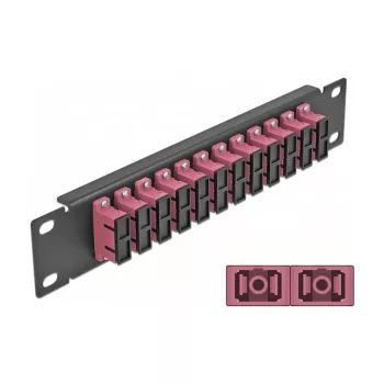 Optisko šķiedru komutācijas panelis DeLOCK 10 collu 12 portu SC Duplex violets 1U melns