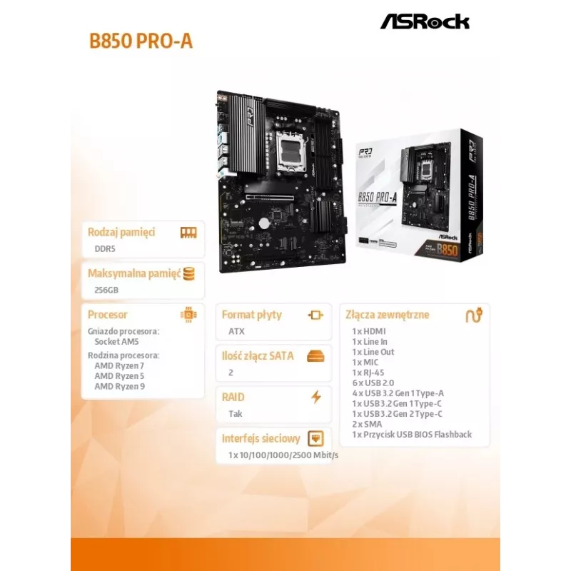 ASRock B850 Pro-A AM5 ATX mātesplate