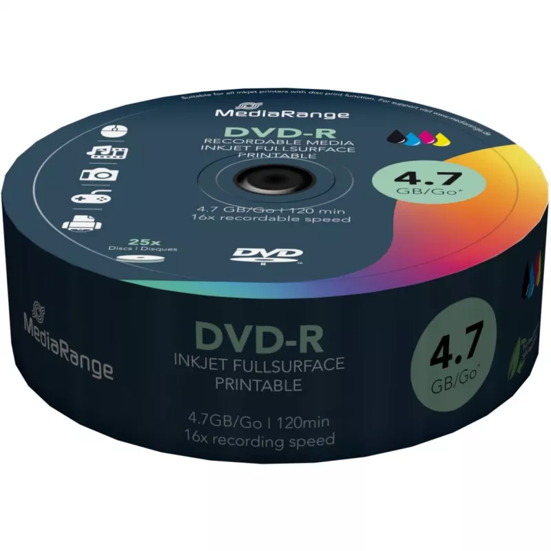 DVD-R MediaRange MR407 4,7 GB 16x tintes printerim apdrukājami 25 gab.