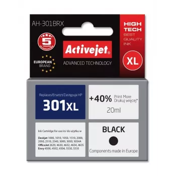 Activejet AH-301BRX tinte (saderīga ar HP 301XL CH563EE; Premium; 20 ml; melna)