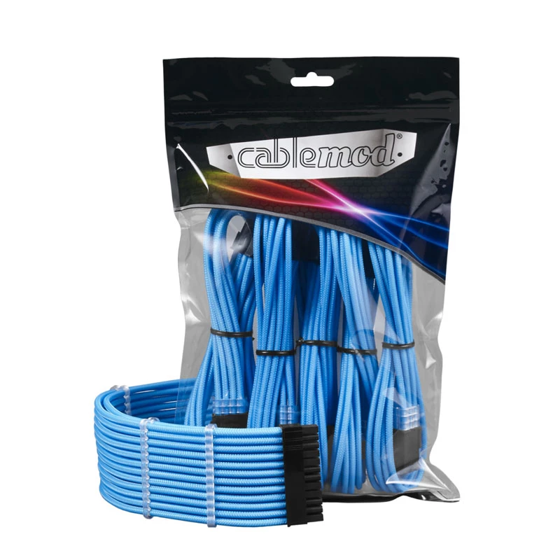 CableMod PRO ModMesh 12VHPWR kabeļa pagarinātāju komplekts — gaiši zils, 3 gab. GPU 12+4 kontaktu pagarinātāji