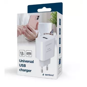 Mobilo ierīču lādētājs GEMBIRD TA-UC-1A12-01 5V 2.4A 12W USB PD, 1 ports, Balts