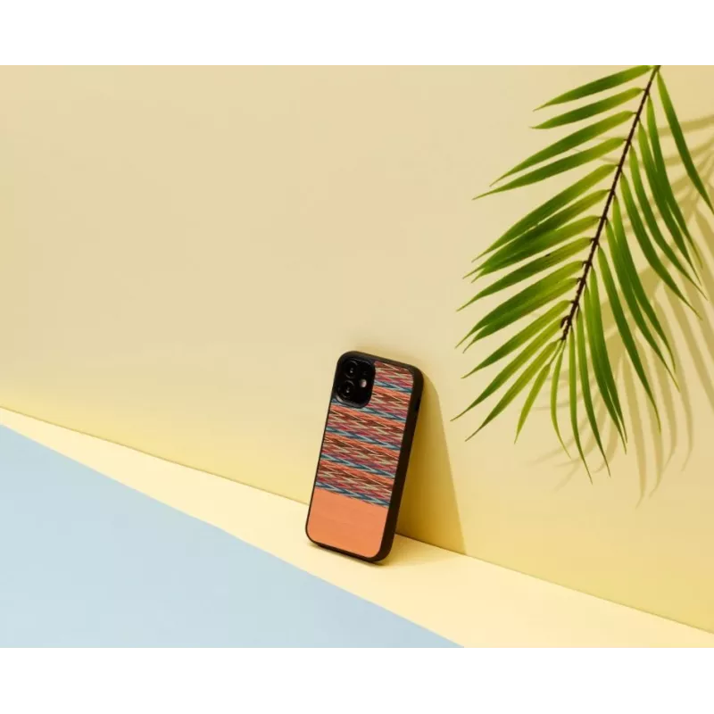 Telefona maciņš vīrietim un koks iPhone 12 mini — brūns rūts raksts ar melnām malām