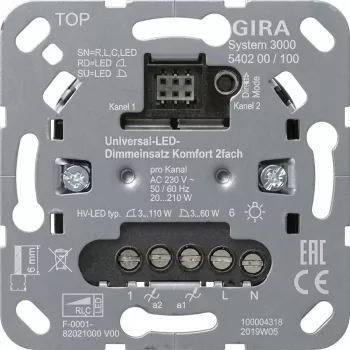 gira Uni-LED dimmera ieliktnis 2 kanālu S3000 modelis 540200 LED apgaismojumam