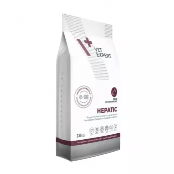 Sausās suņu barības VETEXPERT Veterinary Diet Hepatic 12 kg — diētiska barošana aknu atbalstam, gaļas garša, pieaugušiem suņiem 10–15,9 kg