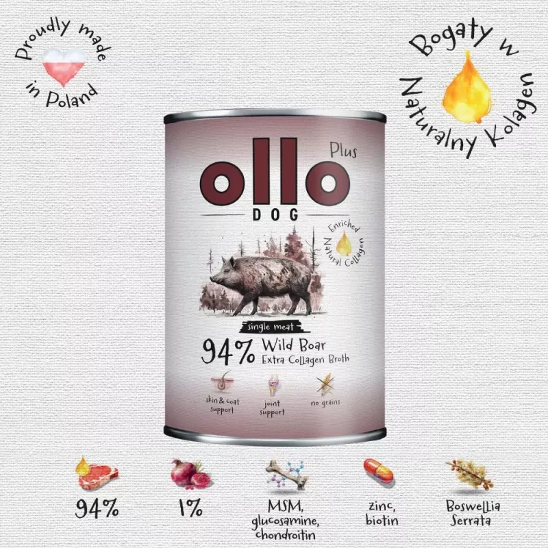 Ollo Plus Kolagen mežacūka 400 g suņu barības kārba