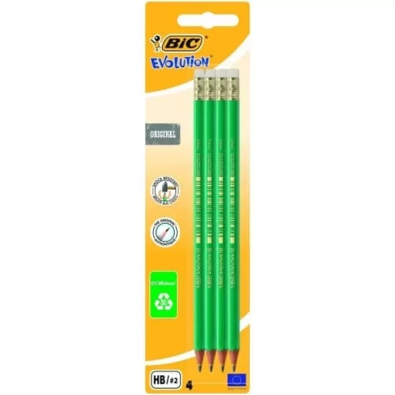 BIC zīmuļi EVOLUTION Oriģināls ar dzēšgumiju, HB, Komplektā 4 gab. 049012
