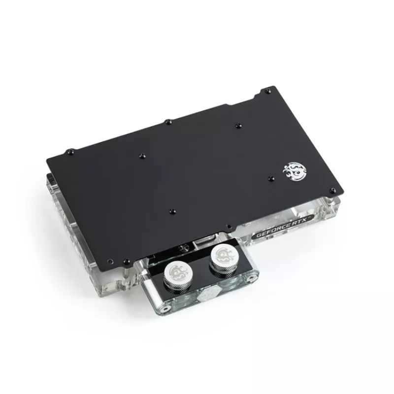 BitsPower Classic VGA ūdens bloks BP-VG3070FE — 125×171,4×28,4 mm, 3‑pin RGB, melns/sudraba/caurspīdīgs