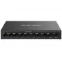 Tīkla komutators MERCUSYS MS110CMP — 8 portu PoE, 10 Gigabit RJ‑45 porti kopā, 115 W PoE budžets, galda/sienas montāža, melns