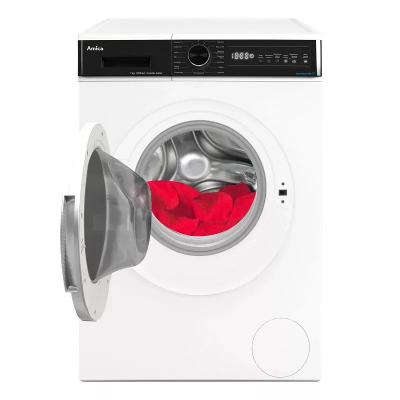 Brīvi stāvoša veļas mazgājamā mašīna AMICA WA3S712BLiSHB, 7 kg, 1200 apgr./min, 2100 W, LED displejs, melnas durvis