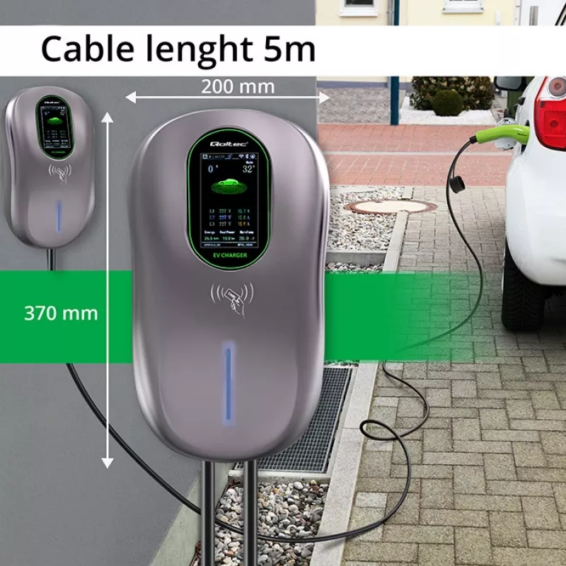 EV uzlādes stacija QOLTEC 52430 22 kW Wi‑Fi RFID 3 fāžu, 32 A, Type 2, IP54