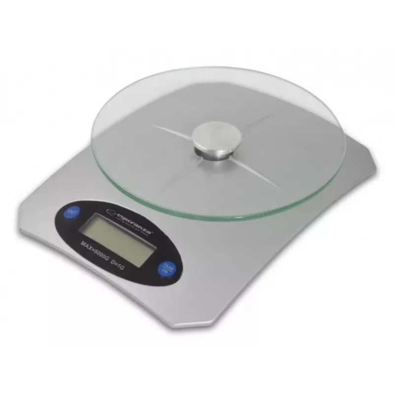 Elektroniskie virtuves svari ESPERANZA Avocado pelēka — 5 kg ietilpība, bambusa platforma, g/lb/oz mērvienības