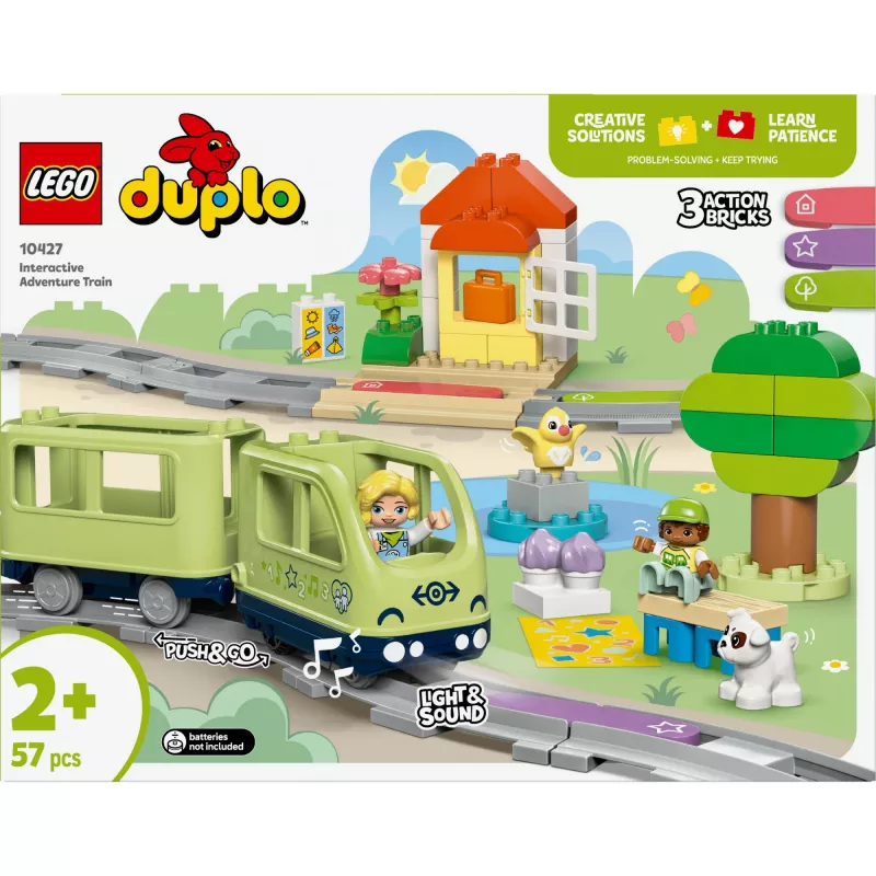 Rotaļu vilciena komplekts LEGO DUPLO Interaktīvais piedzīvojumu dzelzceļš 10427, 57 gab., 2 mini figūriņas, vecumam 2+