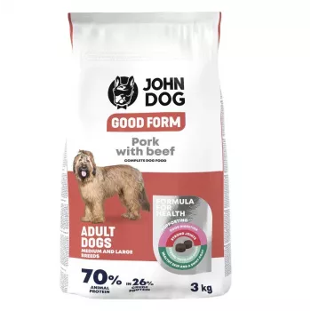 Sausā suņu barība john dog Good Form Adult vidējiem un lieliem šķirņu suņiem, cūkgaļa ar liellopu gaļu, 3 kg