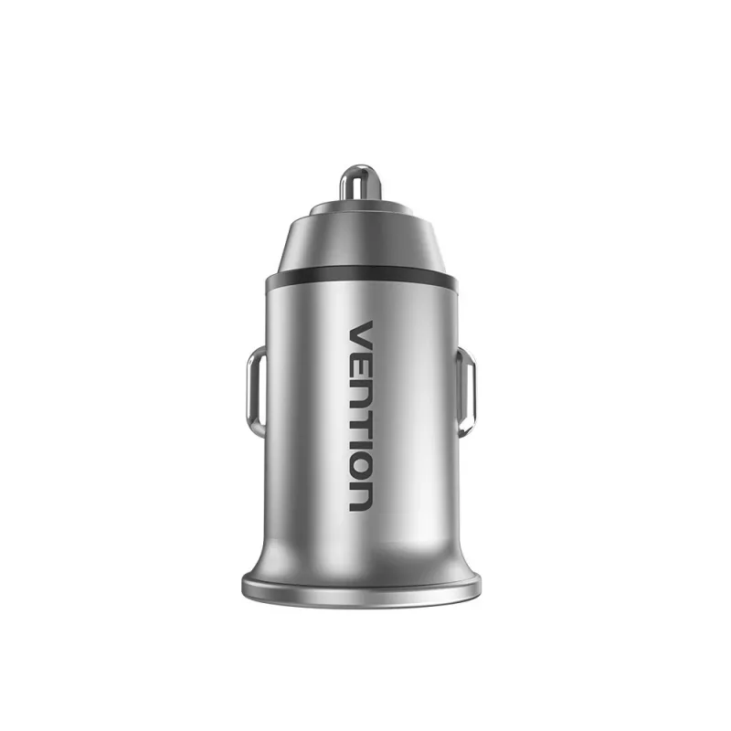 Vention divu portu USB A+A (30+30) automašīnas lādētājs pelēkā mini stilā, alumīnija sakausējums