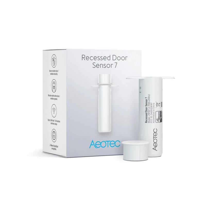 Padziļināts durvju sensors AEOTEC Recessed Door Sensor 7 Z-Wave Plus V2 balts — slēpts kontakta sensors durvīm/rāmjiem
