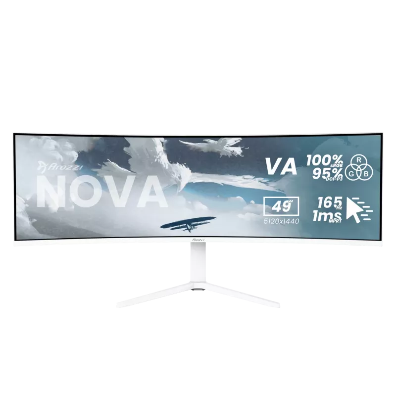 Izliekts monitors Arozzi Nova 49 collas (124.5 cm) Dual QHD 5120×1440 LED VA, 32:9, 4 ms, USB centrmezgls, skaļruņi, balts